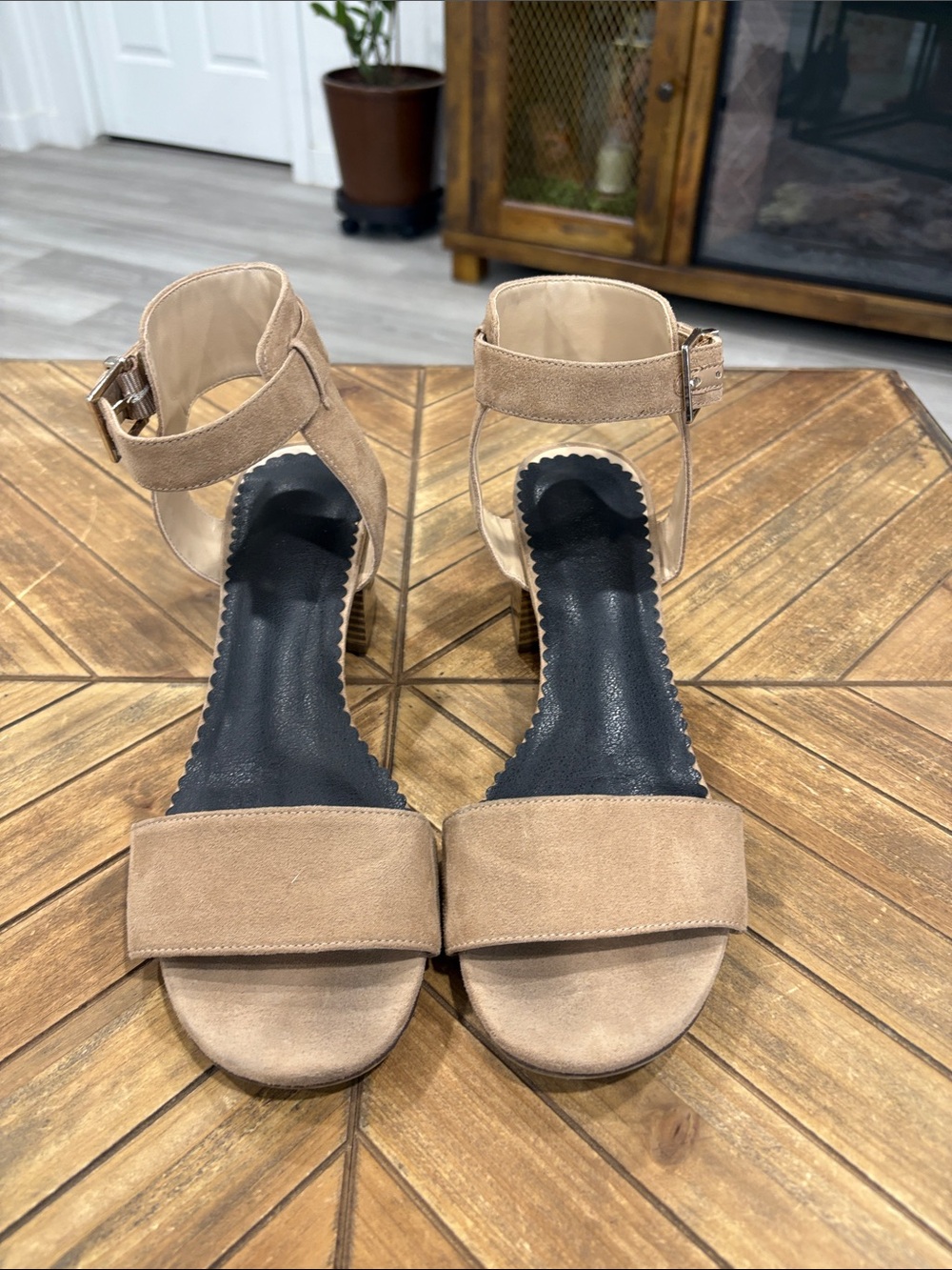Unisa Taupe Suede Ankle-Strap Heels